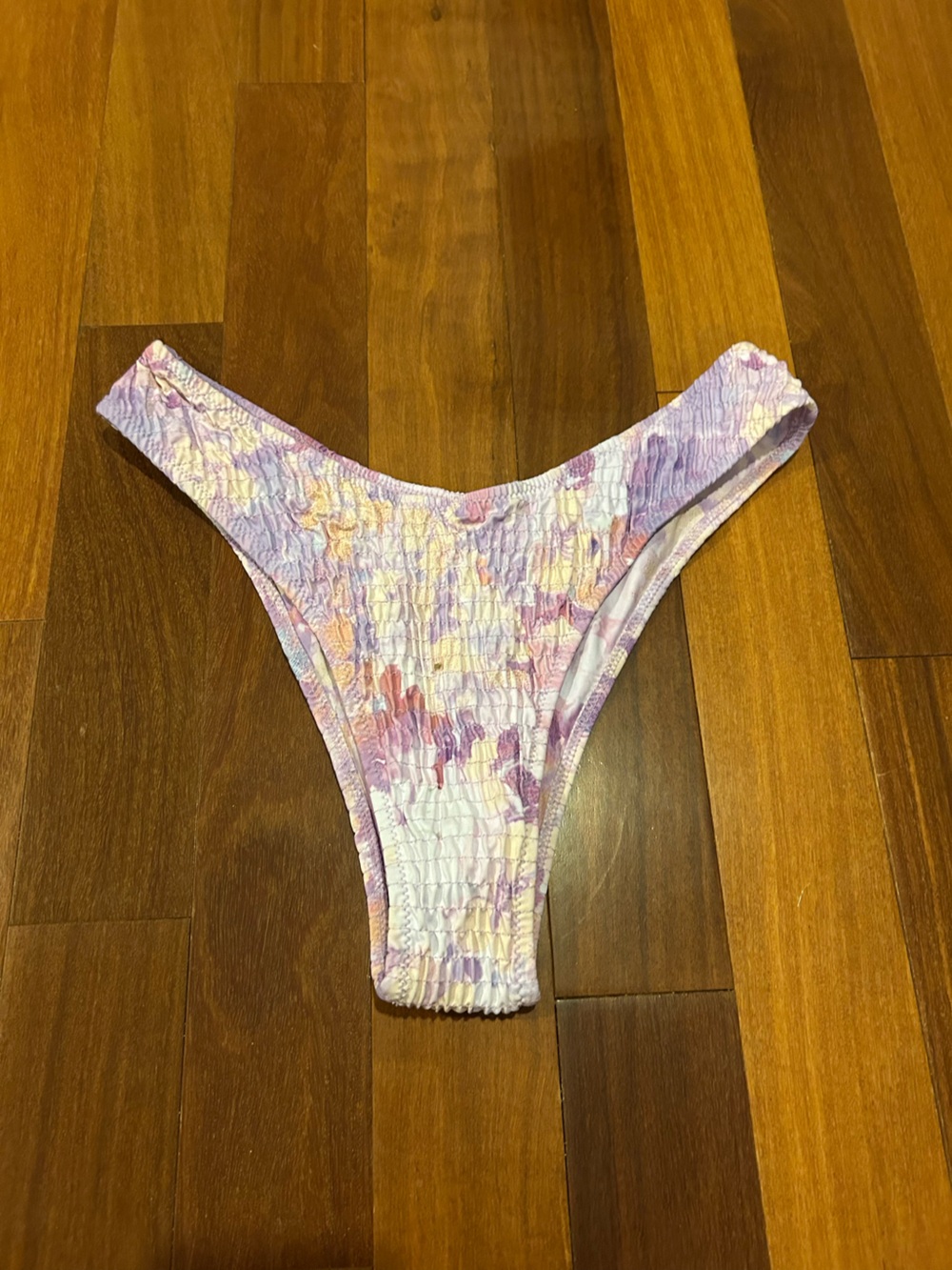 Women’s Smocked Bikini Bottom - Lavender Floral size L NWOT